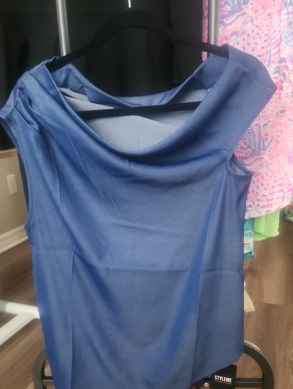 STYLEWE NWT Navy Blue Draped Cowl Neck Tank Top - Off Shoulder